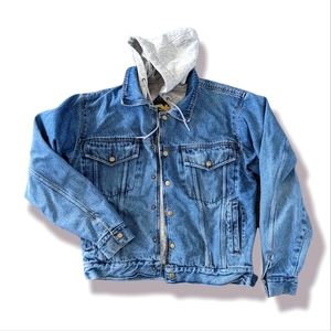 Vintage Eagles Ridge Hooded Denim Trucker Bomber Jean Jacket Sz Small